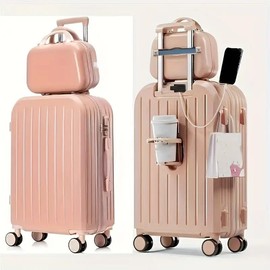 NLDD 20-inch 2 Piece ABS+PC Hardshell Luggage Set in Classic Design, Elegant and Durable Suitcases, Luggage with one handbag set, Cabin Size - Color: QS-20IN-ZM-PINK