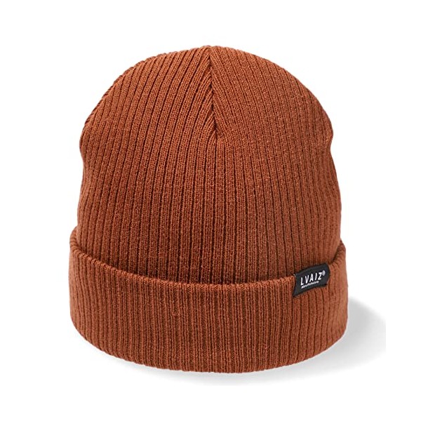 Winter Knitted Cuffed Beanie Hats for Women Soft Watch Hat Classic Knit Stretchy Warm Cap for Men Brown