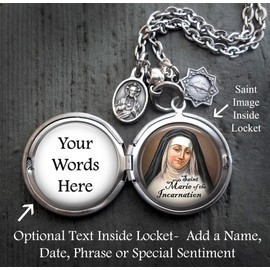 St. Marie of the Incarnation Locket Necklace, Patron Saint Confirmation Gift, Italian Charms, Catholic Jewelry
