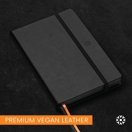 Notsu Pitch Black Paper Notebook A5 Dotted Journal | Minimalist Bullet Dot Grids with 160 Black Pages of Premium Thick 150gsm Paper, Vegan Leather Hardcovers