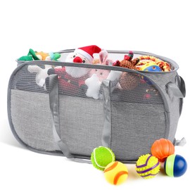 MEWTOGO Large Collapsible Dog Toy Basket - Dog Toy Storage Bin with Handle for Pet Toys Coats Accessories Living Room Area Kids Room Organizer