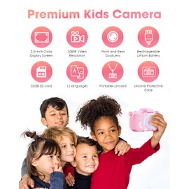 Kids Camera, Toddler Camera for 3 4 5 6 7 8 Years Old, HD Kids Digital Video Cameras, Children Selfie Camera Christmas Birthday Gifts for Girls Boys 3-12 - 32G SD Card Included (Pink)