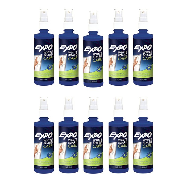 Expo 81803 Liquid Cleaner, White Board Care, 8 Once Capacity, Pack of 10, Removes Ghosting, Stubborn Marks, Shadowing, Grease and Dirt from Whiteboards, Blue Color