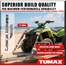 Tumax 1.5" x 8ft Heavy-Duty Tie Down Straps, 2500lbs Break Strength Cam Buckle Cargo Straps with Safety S-Hooks for Securing Motorcycle, Lawn Equipment, Appliances (2-Pack, Camouflage)