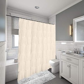 Gee Di Moda Gypsy Ruffled Shower Curtain, 100% Polyester Fabric Bathroom Drapes – Housewarming Gift - 70 Inch Wide by 72 Inch Long, Cream