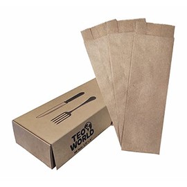 100 Pack 100% Brown Kraft Paper Bags, 2.75 x 10 inches Brown Plain Bag Kitchen Cutlery Utensils Holder
