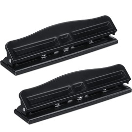 Crtiin 2 Pcs 3 Hole Puncher for Binder Black Metal Adjustable Hole Puncher 20 Sheet Capacity Paper Punch Portable Paper Puncher for Binder Sheet Office School Home
