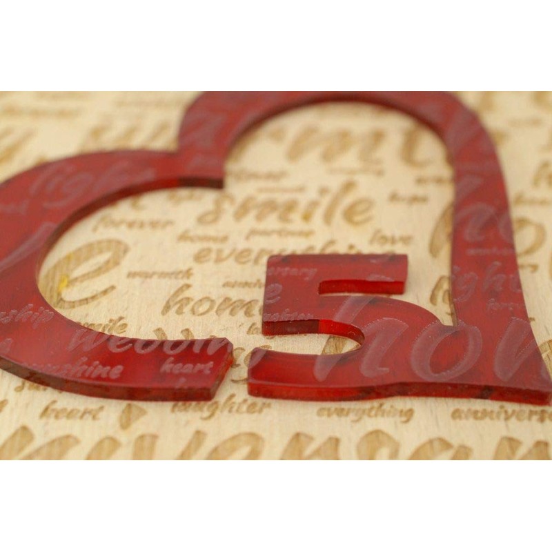5th Wedding Anniversary Word Art Beech Block With 5 Year