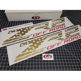 ZR2 Off Road Decals (2pk) American Flag Truck Bedside Fender Stickers Fits 2015-2024 Chevy Silverado Colorado 4x4 (Metallic Gold & Red)