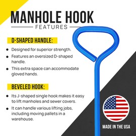 T&T Tools 24-Inch Manhole Hook - Heavy Duty Single Hook for Lifting Manhole Covers, Storm Drains, Septic Tank Risers - Rigid Hex Alloy Steel Tool for Lifting, Pulling, and Removing Covers - 1 Pack