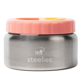 Steelies 8oz Vacuum Sealed Compact Stainless Steel Insulated Food Container for Hot & Cold Food for Kids, Easy to Open No Twisting Lid, 100% Leak Proof (Pink)