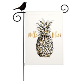 Mugod Hello Bliss Garden Flag 12.5X18 Double Sided, Watercolor Pineapple Summer Element Home Yard Flags for House Outdoor Decor Porch Patio Lawn