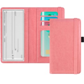 ACdream Checkbook Cover, Leather RFID Blocking Check Book Wallet, Protective Premium Business and Personal Duplicate Checks Holder, with Credit Card Slot for Women Men, Light Pink
