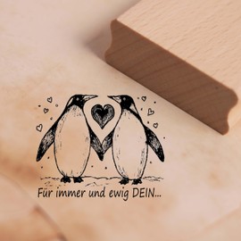 Motif Stamp Penguins Forever and Forever Your – Penguin Stamp Love Hearts Wooden Stamp Scrapbooking 58 x 48 mm