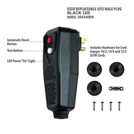 Tower Manufacturing 30434009 Auto-Reset 15 AMP Right Angle GFCI Plug, Black - [2 Pack]