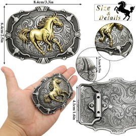 Hebilla de cinturón de vaquero occidental, hebilla de cinturón de cuerno largo y caballo para correr, regalo de fiesta de cumpleaños genial para hombres y mujeres, 2 estilos, Caballo Corriendo, Medium