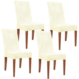 Obstal Beige Stretch Spandex Dining Room Chair Covers – Set of 4 Universal Removable Washable Chair Seat Slipcovers Protector for Kitchen, Ceremony, Wedding, Banquet, Hotel and Party