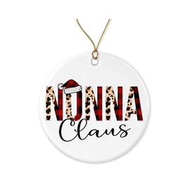 HTDesigns Leopard Nonna Claus Christmas Ornament - Red Buffalo Plaid Christmas Ornament for Nonna - Christmas Family Ornament Printed on Both Sides