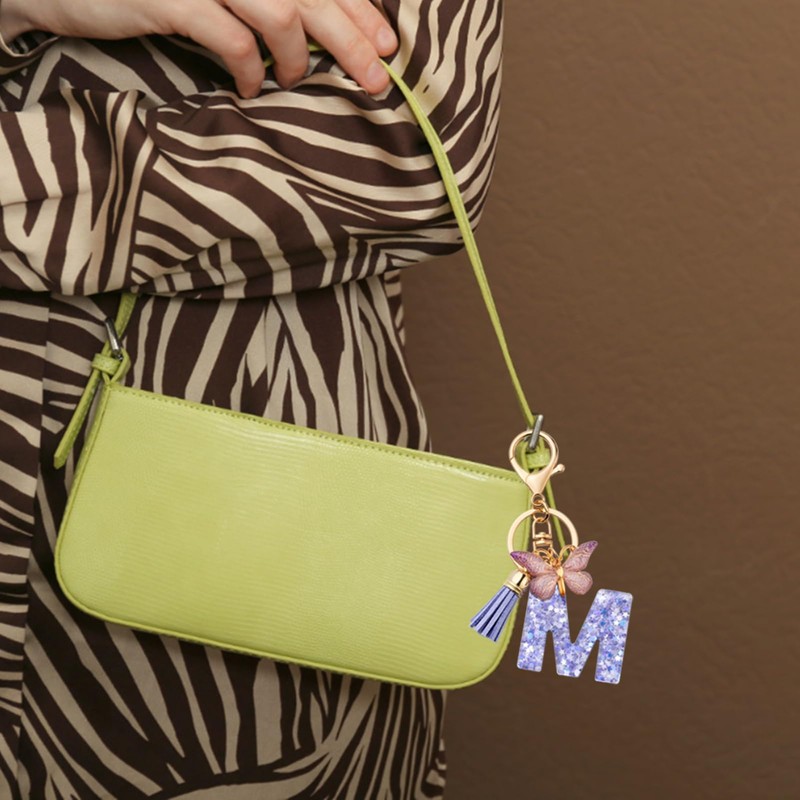 MORSUNBELA Keyring Letter Keyring with Initial Letter Butterfly Keyring Teenager