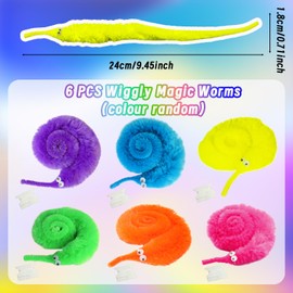 Cuackamily 6PCS Worm on a String, Rainbow Magic Twisty Wiggly Worms, Wiggly Magic Worms Bulk Cat Toys Stress Relief Fidget Fiddle Toys for Trick Carnival Party Favors Kids Adults (Colour Random)