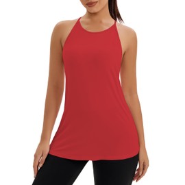 Bestisun Long Racerback Workout Tank Tops Exercise Training Clothes Womens Spaghetti Strap Gym Tennis Shirts Red M