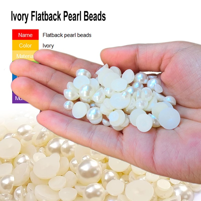Half Pearl Beads 115pcs 3 Sizes Half Flatback Round Pearl