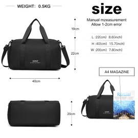 Kono Ryanair 40x20x25 Cabin Bags Waterproof Carry on Holdall Bag with Shoulder Strap Hand Luggage Bag Easyjet Flight Bag with Shoe Pouch (Black)