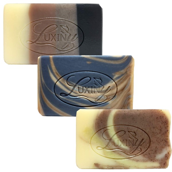 Luxiny Men’s soap bars, are natural Castile soap bars made in America with Essential oils & palm oil free, Vegan soap for all skin types (Cedarwood Clove, Walk in the Woods, Tea Tree Citrus)