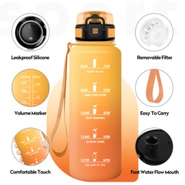 KollyKolla Borraccia Sport 1,5L, Bottiglia con Filtro Senza Perdite, Borraccia Motivazionale, Facile da Trasportare, Bottiglia Acqua Sportiva con Indicatore del Tempo, per Campeggio, Fitness, Yoga