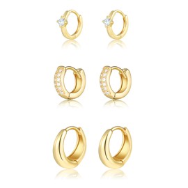 Gold Chunky Hoop Earrings Set for Women, 14K Gold Plated Twisted Huggie Hoop Earring Hypoallergenic, Thick Open Hoops Set Lightweight (A-3 gold earrings)