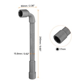 HARFINGTON L Shaped Angled Hex Socket Wrench 17mm CR-V Double Ended Metric 6 Point Tubular Socket Spanner for General Repairing, Pipeline, Bicycle Car Maintenance