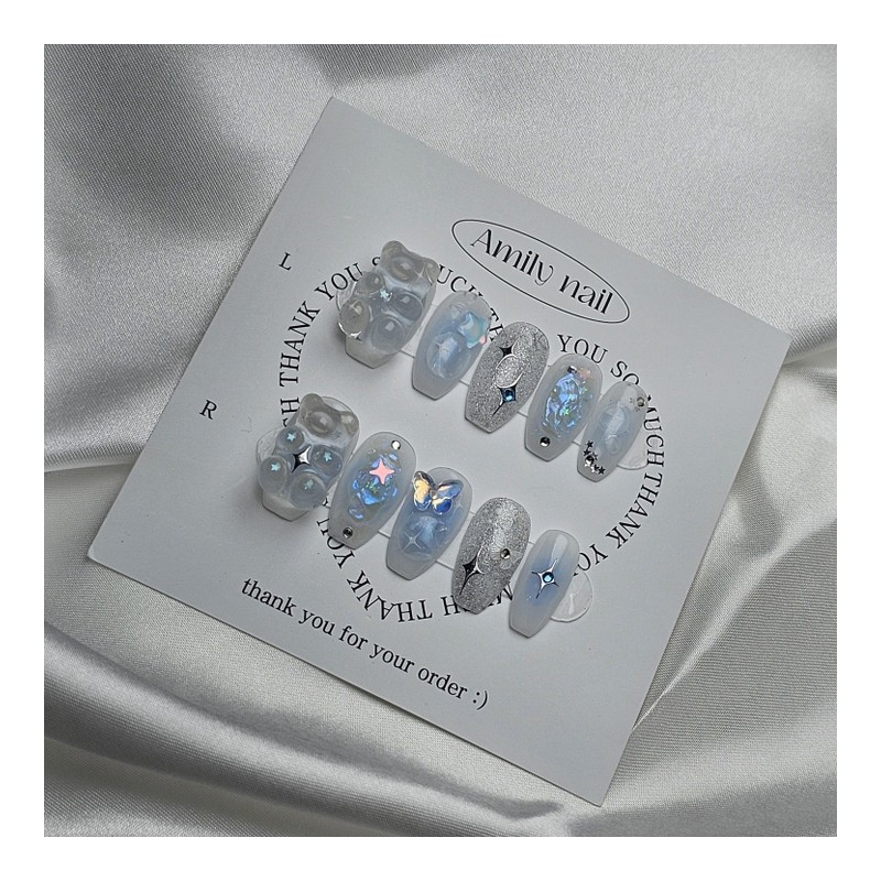 Blue Twinkle [Handmade Nail Tips] Emily Nail - Short Oval