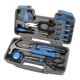 Apollo Tools Original 39 Piece General Household Tool Set in Toolbox Storage Case with Essential Hand Tools for Everyday Home Repairs, DIY and Crafts. Blue - DT9706 BL