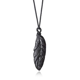 COAI Women's Feather Black Obsidian Necklace