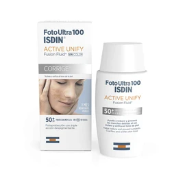 ISDIN FotoUltra 100 Active Unify SPF 50+, Protector Solar Facial, Aclara y unifica el tono de piel, 50 ml