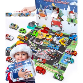 Advent Calendar 2024 for Children, Children's Toy Car, 24 Days Countdown Calendar Toy Blind Box with Play Mat, Includes City Cars and Trucks Toy Vehicle Gift for Boys 2-6 Years