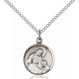 Bliss Sterling Silver Saint Ann Catholic Medal Pendant Necklace 18" Chain GiftBox