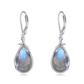 POPLYKE Labradorite Earrings for Women Sterling Silver Labradorite Leaf Dangle Earrings Labradorite Jewelry Gift for Women (leaf labradorite)