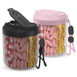 Hionxmga Pillendosierer mit 7 großen Fächern, Pillenflaschen-Organizer für Reisen, Supplement-Organizer mit Anti-Mixing-Design, BPA-freier Pillenbehälter mit 20 Etiketten, Rosa + Schwarz