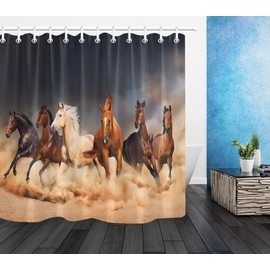 LB Western Christmas Horse Shower Curtain for Kids,Masculine Stallion Horses Run in Farm Filed Animal Decor Shower Curtain Set with Hooks,Waterproof Fabric 72x72 Inch