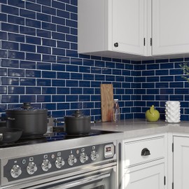 VaryPaper 10 Sheets Navy Blue Subway Tile Peel and Stick Backsplash for Kitchen Stick on Backsplash Tiles Waterproof Self Adhesive Shower Bathroom Wall Tile Removable Back Splash for Renters 12''x12''