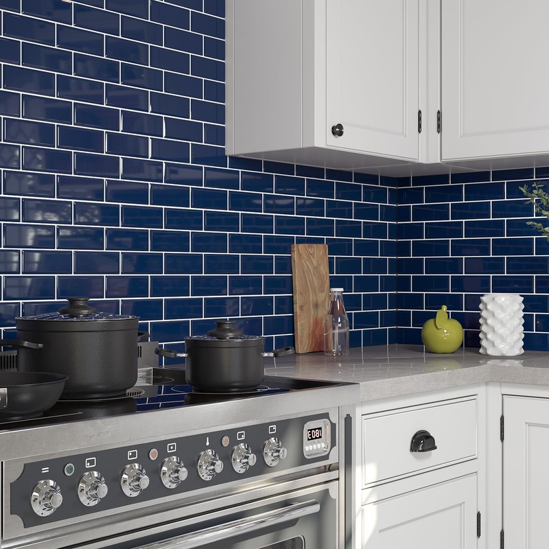 VaryPaper 10 Sheets Navy Blue Subway Tile Peel and Stick