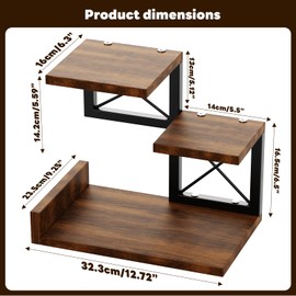 Abiglifty Desk Shelf Organizer, Wooden Desktop Organizers, 3 Tier Desk Hutch Small Bookshelf, Nightstand Organizer, Riser Display Stand for Office, Dorm, Home (Brown)