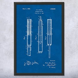 Framed Gun Silencer Print, Marksman Gift, Police Swat Team, Soldier Gift, Military Wall Art, Gun Club Art, Police Gift Blueprint (8x10)