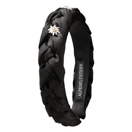 Alpenflüstern Costume Headband Linen Braided Look & Rhinestone Edelweiss Greta Women's Hair Accessories Non-Slip Headband Braided for Dirndl (Black) ADV145