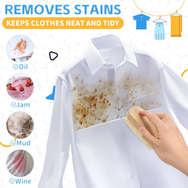 DEBETOOL 3-Piece Laundry Brush for Stains on Clothes, Gentle Boar