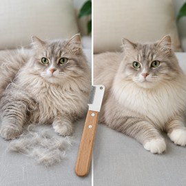 Pet Deshedding Comb for Dogs & Cats – Stainless Steel Grooming Blade with Wooden Handle for Loose Fur Removal
