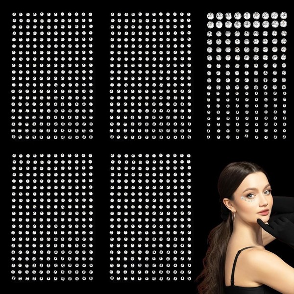 Pack of 1300 Rhinestone Face Stickers, Rhinestone Face Mardi Gras,