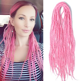 Shinon Dreadlocks Extension 22 Inch Double Ended Dreadlocks Extensions Dreads for Braiding 15 Strands Light Pink-65 Handmade Wool Hip-Hop Reggae Braid In Dreads Dreadlock Extensions for Women