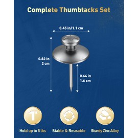 Uniclife 60 Pcs Push Pins for Wall, Double Headed Thumb Tacks, Picture Hangers, Metal Thumbtacks, Picture Hanging Nails Wall Hooks for Art, Photo Frame, Tapestry & Decor, Silver